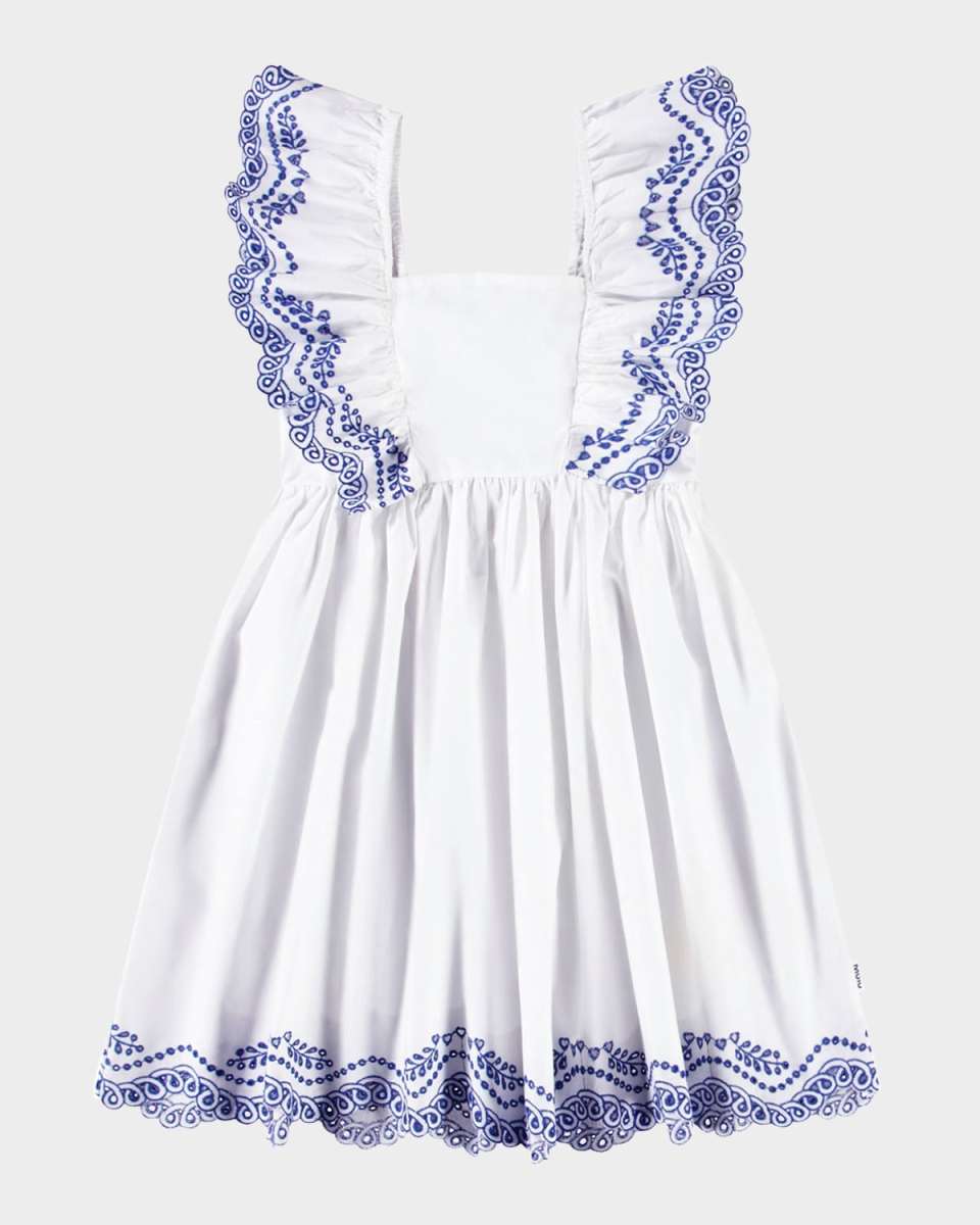 Girl's Clementine Ruffle Embroidered Dress, Size 7-12